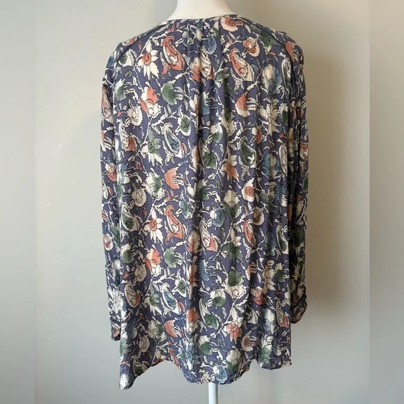 Lucky Brand Floral Peasant Blouse Tie Neck 2X - Picture 4 of 11